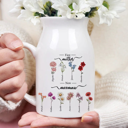 First Mom Now Grandma Birth Flowers - Personalized Ceramic Flower Vase