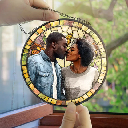 Custom Photo Stained Glass Portrait Mom Grandma Parents Family - Personalized Stained Glass Window Hanging Suncatcher