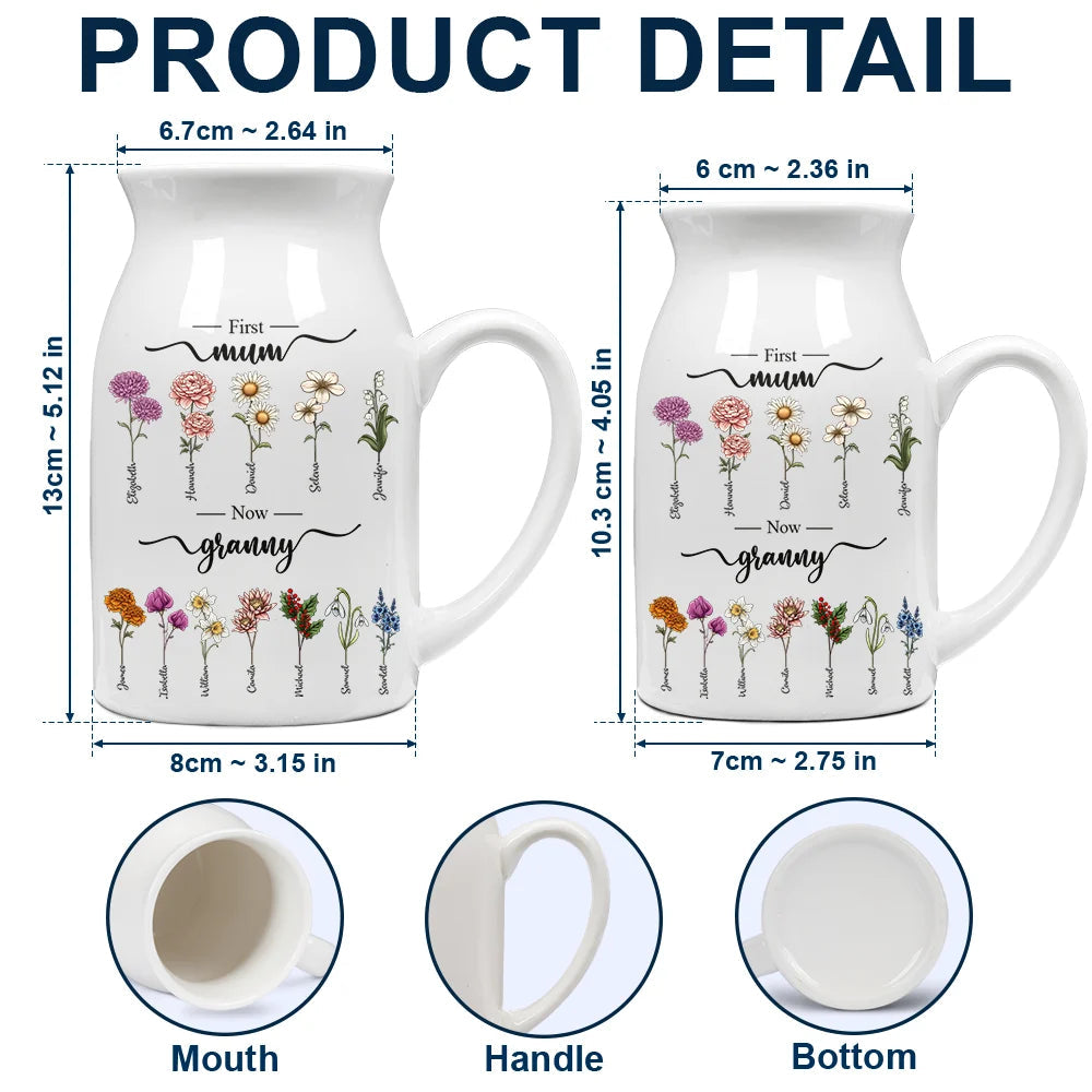 First Mom Now Grandma Birth Flowers - Personalized Ceramic Flower Vase