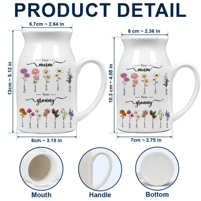 First Mom Now Grandma Birth Flowers - Personalized Ceramic Flower Vase