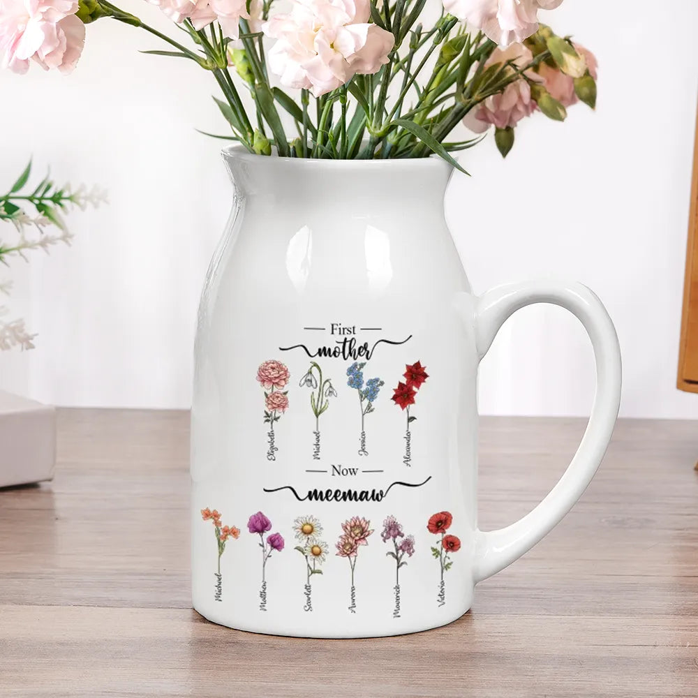 First Mom Now Grandma Birth Flowers - Personalized Ceramic Flower Vase