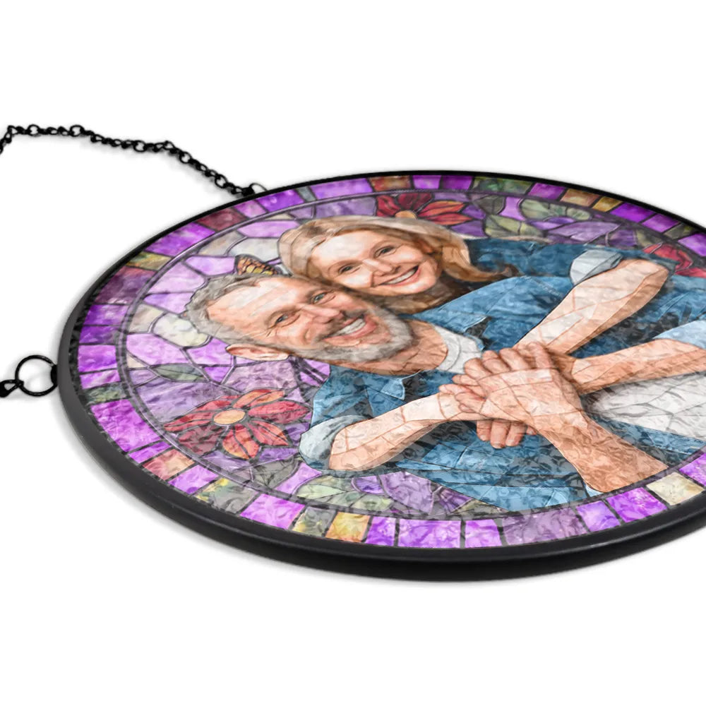 Custom Photo Stained Glass Portrait Mom Grandma Parents Family - Personalized Stained Glass Window Hanging Suncatcher