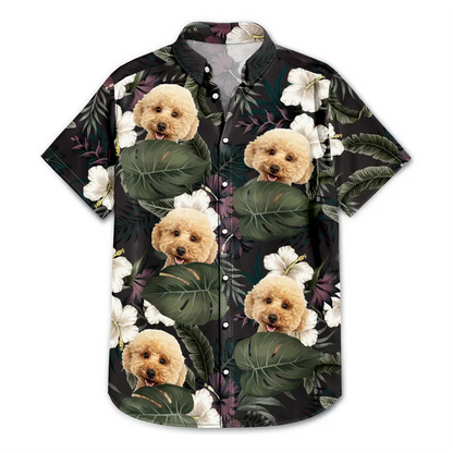 Custom Photo Black Tropical Funny Family Pet Face - Gift For Men, Best Friends, Siblings, Dog And Cat Lovers - Personalized Custom Hawaiian Shirt