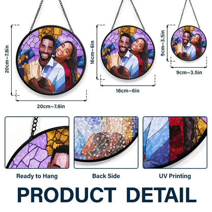 Custom Photo Portrait Mom Grandma Parents Family - Personalized Stained Glass Window Hanging Suncatcher