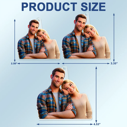 Custom Photo Cartoon Portrait Loving Couple - Personalized Acrylic Car Hanger