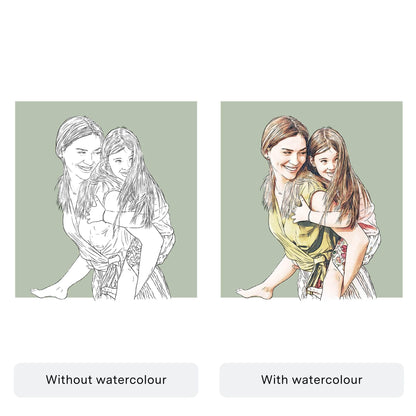 Mummy and Me Colour Block People Line Portrait - Custom Portrait Art