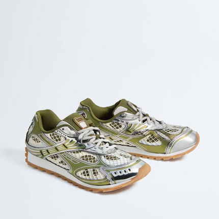 Men’s Bottega Veneta Orbit Flash Suede-Trimmed Mudwhite Sneakers