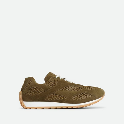 Men’s Bottega Veneta Orbit Flash Suede-Trimmed Olive Oil Sneakers