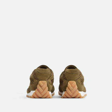 Men’s Bottega Veneta Orbit Flash Suede-Trimmed Olive Oil Sneakers