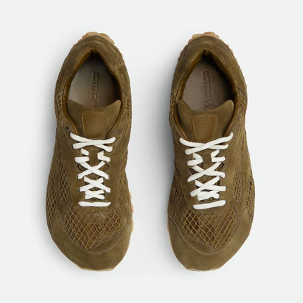 Men’s Bottega Veneta Orbit Flash Suede-Trimmed Olive Oil Sneakers