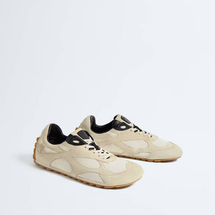 Men’s Bottega Veneta Orbit Flash Suede-Trimmed Sea Salt Sneakers