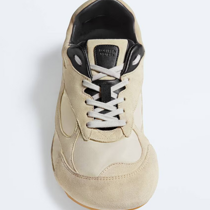Men’s Bottega Veneta Orbit Flash Suede-Trimmed Sea Salt Sneakers