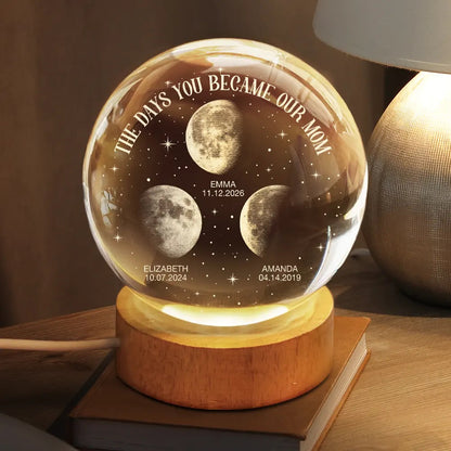 Moon Phase The Days You Became My Mom - Personalized Crystal Globe Lamp