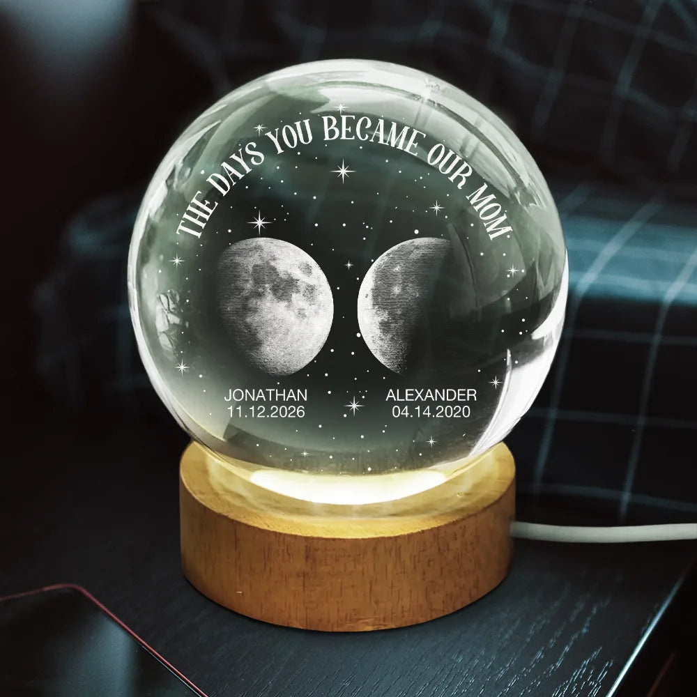 Moon Phase The Days You Became My Mom - Personalized Crystal Globe Lamp