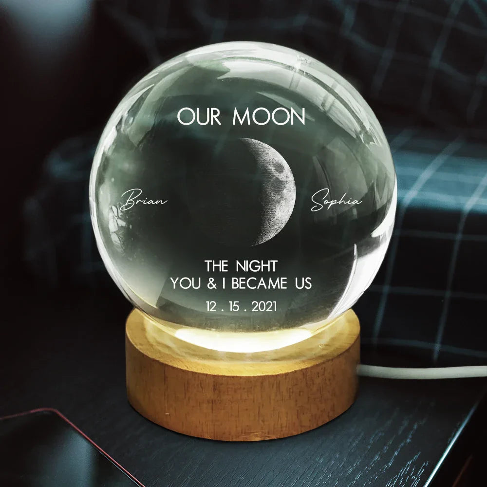 Moon Phase The Beginning Of Our Forever - Personalized Crystal Globe Lamp