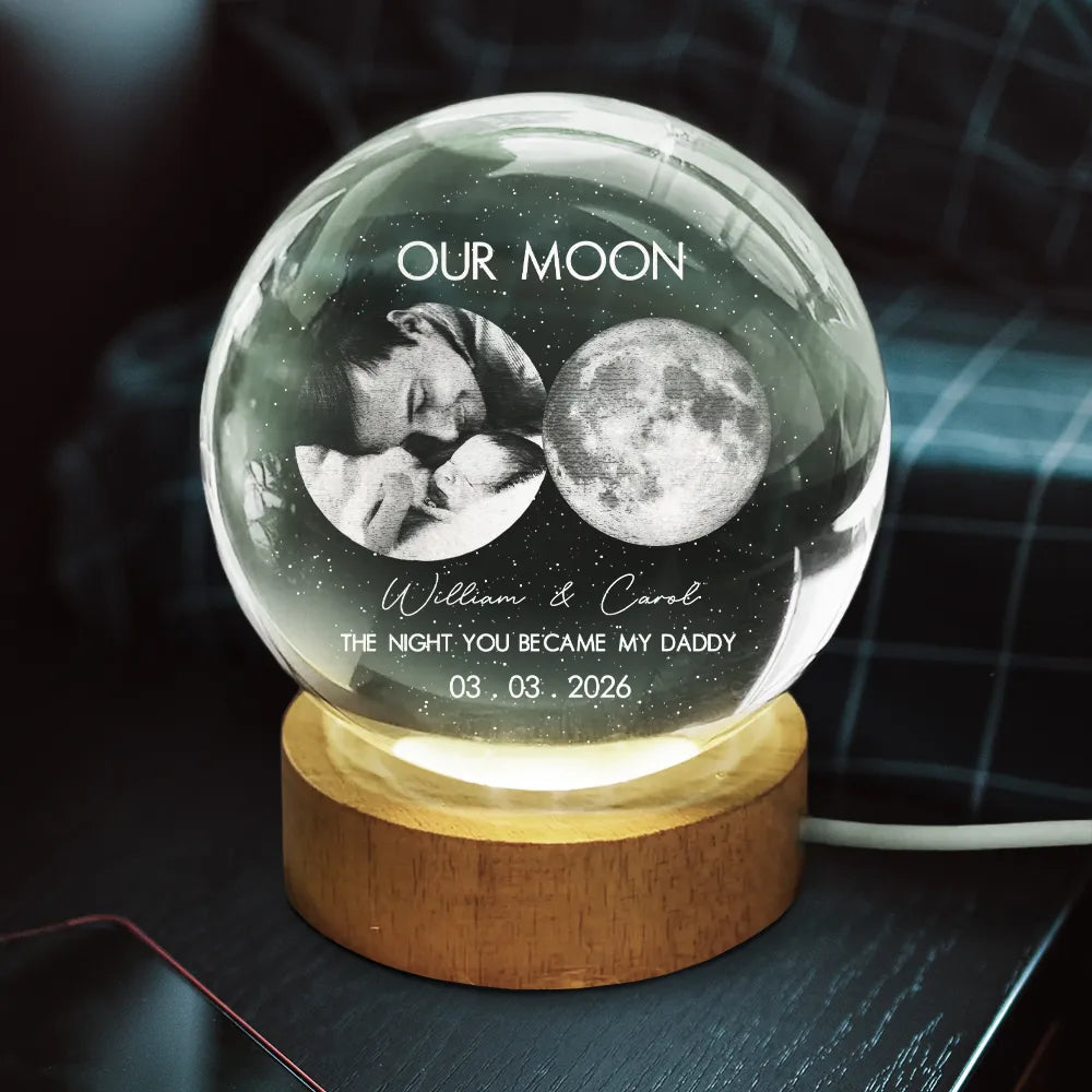 Custom Photo Moon Phase The Beginning Of Our Forever - Personalized Crystal Globe Lamp