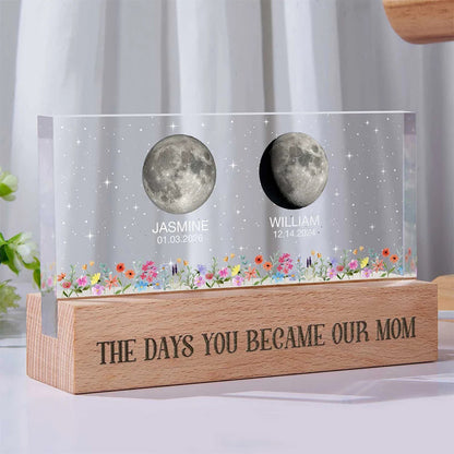Moon Phase The Day You Became My Mom - Personalized Rectangle LED Light