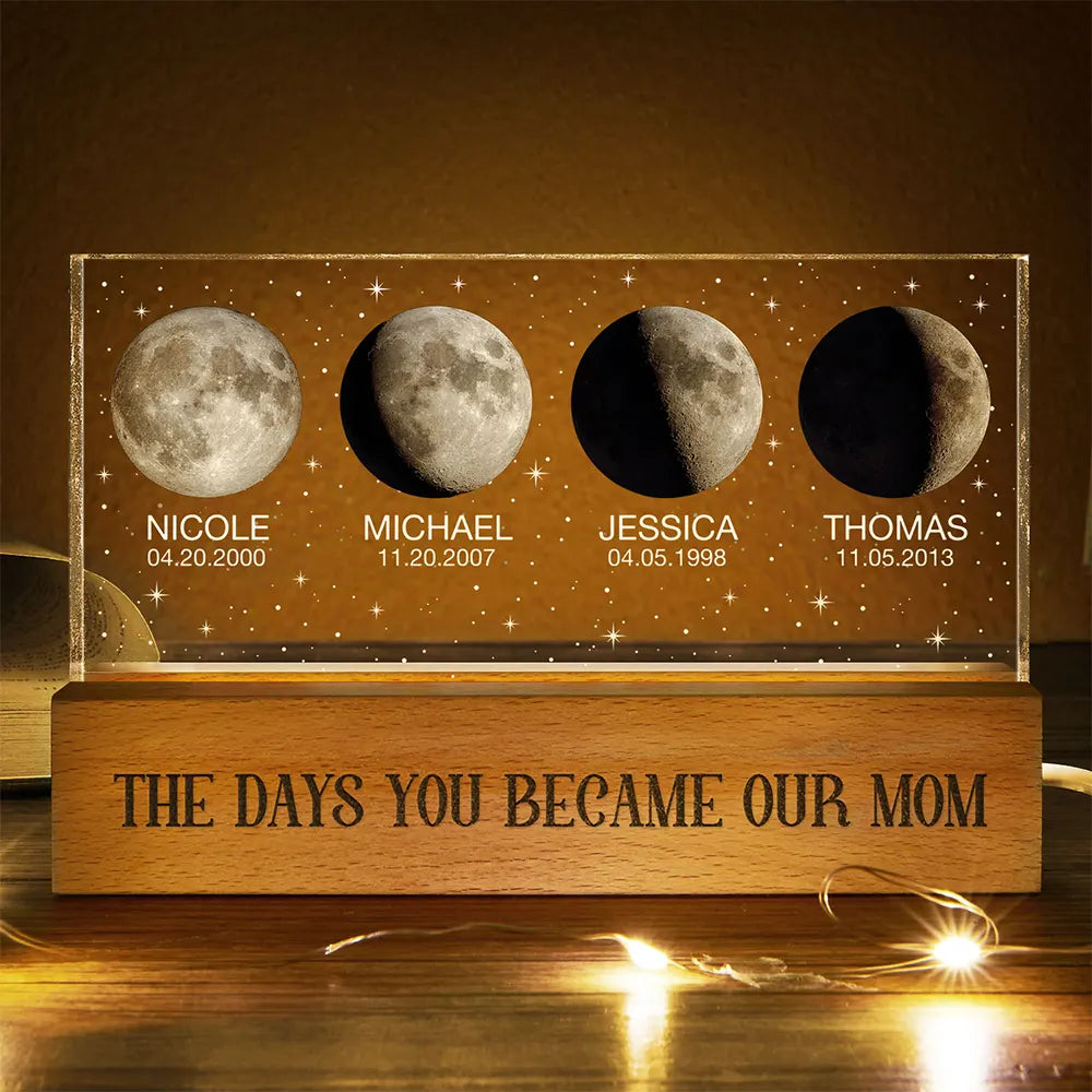 Moon Phase The Day You Became My Mom - Personalized Rectangle LED Light