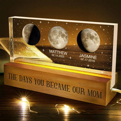 Moon Phase The Day You Became My Mom - Personalized Rectangle LED Light