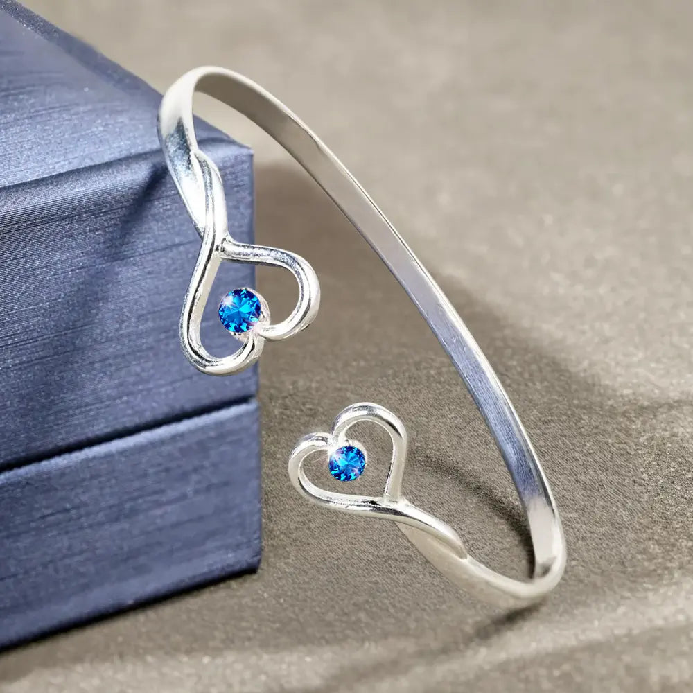 Mother And Daughter Will Always Be Connected By Heart - Personalized Gem Heart Cuff Bracelet