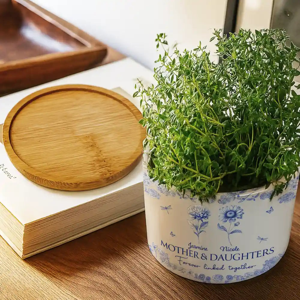 Mother & Daughters Forever Linked Together - Personalized Ceramic Plant Pot