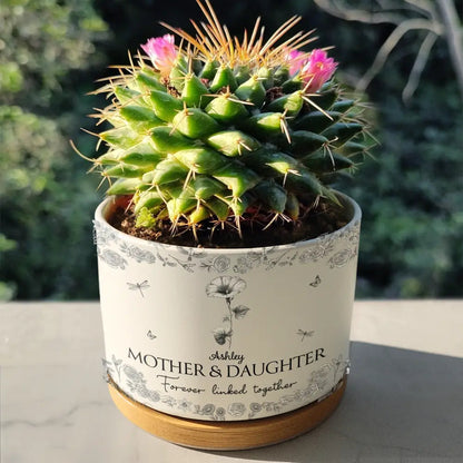 Mother & Daughters Forever Linked Together - Personalized Ceramic Plant Pot