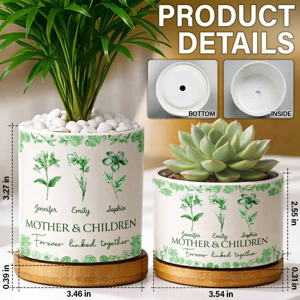 Mother & Daughters Forever Linked Together - Personalized Ceramic Plant Pot