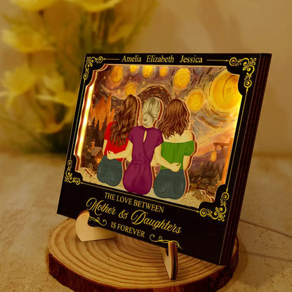 Mother & Daughters Forever Linked Together - Personalized LED Light Wooden Plaque