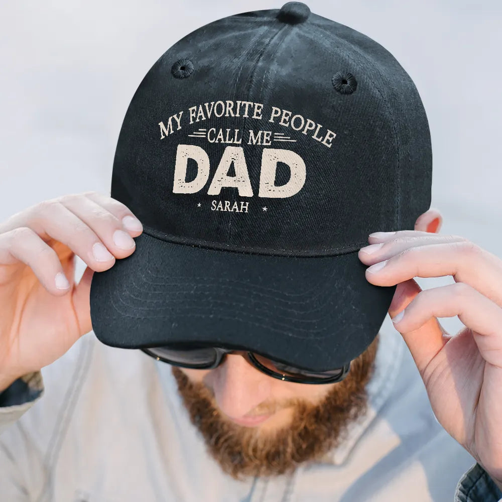 My Favorite People Call Me Papa - Personalized Vintage Washed Denim Cap