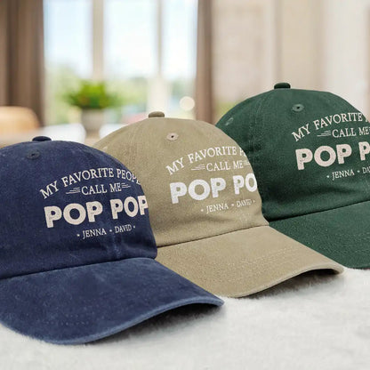 My Favorite People Call Me Papa - Personalized Vintage Washed Denim Cap