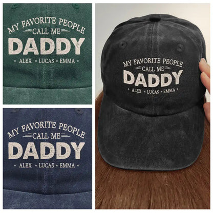 My Favorite People Call Me Papa - Personalized Vintage Washed Denim Cap