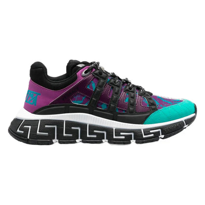 Men's Versace Men's Trigreca Lace Up Barocco Print Teal Nero Plum Sneakers