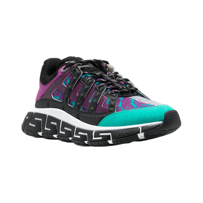 Men's Versace Men's Trigreca Lace Up Barocco Print Teal Nero Plum Sneakers