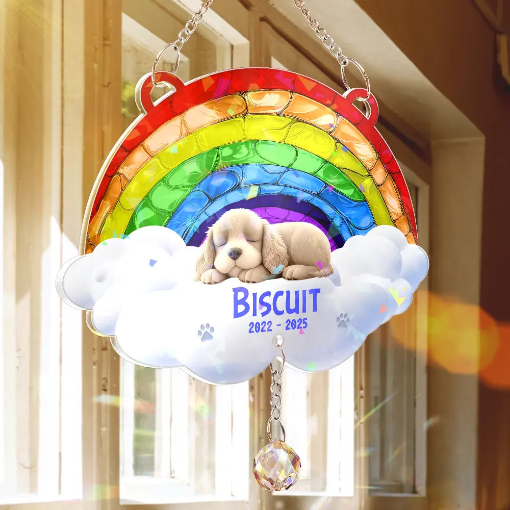 Over The Rainbow Bridge - Personalized Rainbow Suncatcher With Crystal Ball Prism
