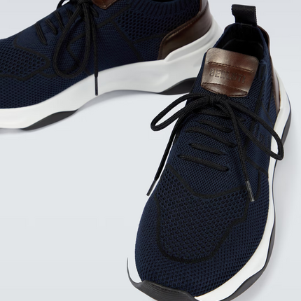 Men's Berluti Shadow Embroidered Blue Sneakers