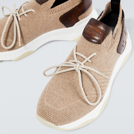 Men's Berluti Shadow Embroidered Beige Sneakers