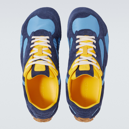Men’s Bottega Veneta Orbit Flash Suede-Trimmed Blue Sneakers