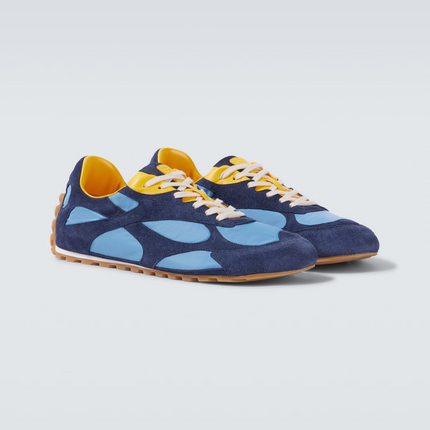 Men’s Bottega Veneta Orbit Flash Suede-Trimmed Blue Sneakers