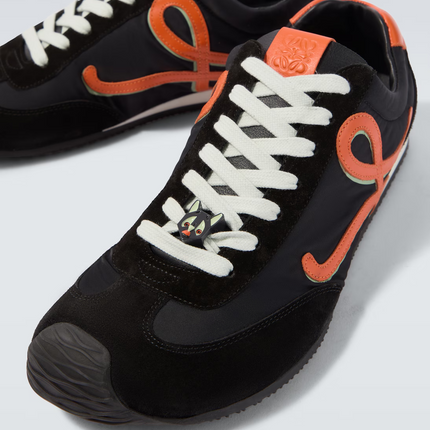 Men' Loewe Ballet Runner 2.0 In Nylon And Calfskin Black Orange Pale Green Sneaker