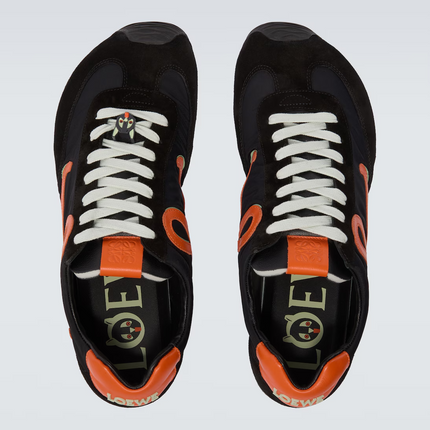 Men' Loewe Ballet Runner 2.0 In Nylon And Calfskin Black Orange Pale Green Sneaker