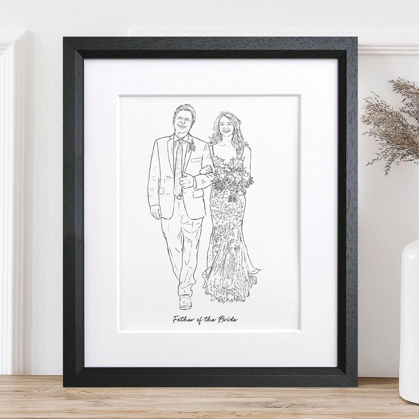 Wedding Couple Line Portrait - Custom Portrait Art