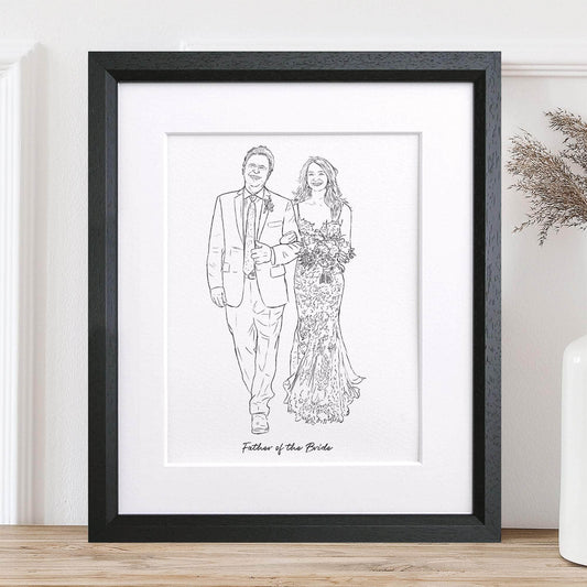 Wedding Couple Line Portrait - Custom Portrait Art