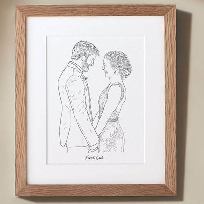Wedding Couple Line Portrait - Custom Portrait Art