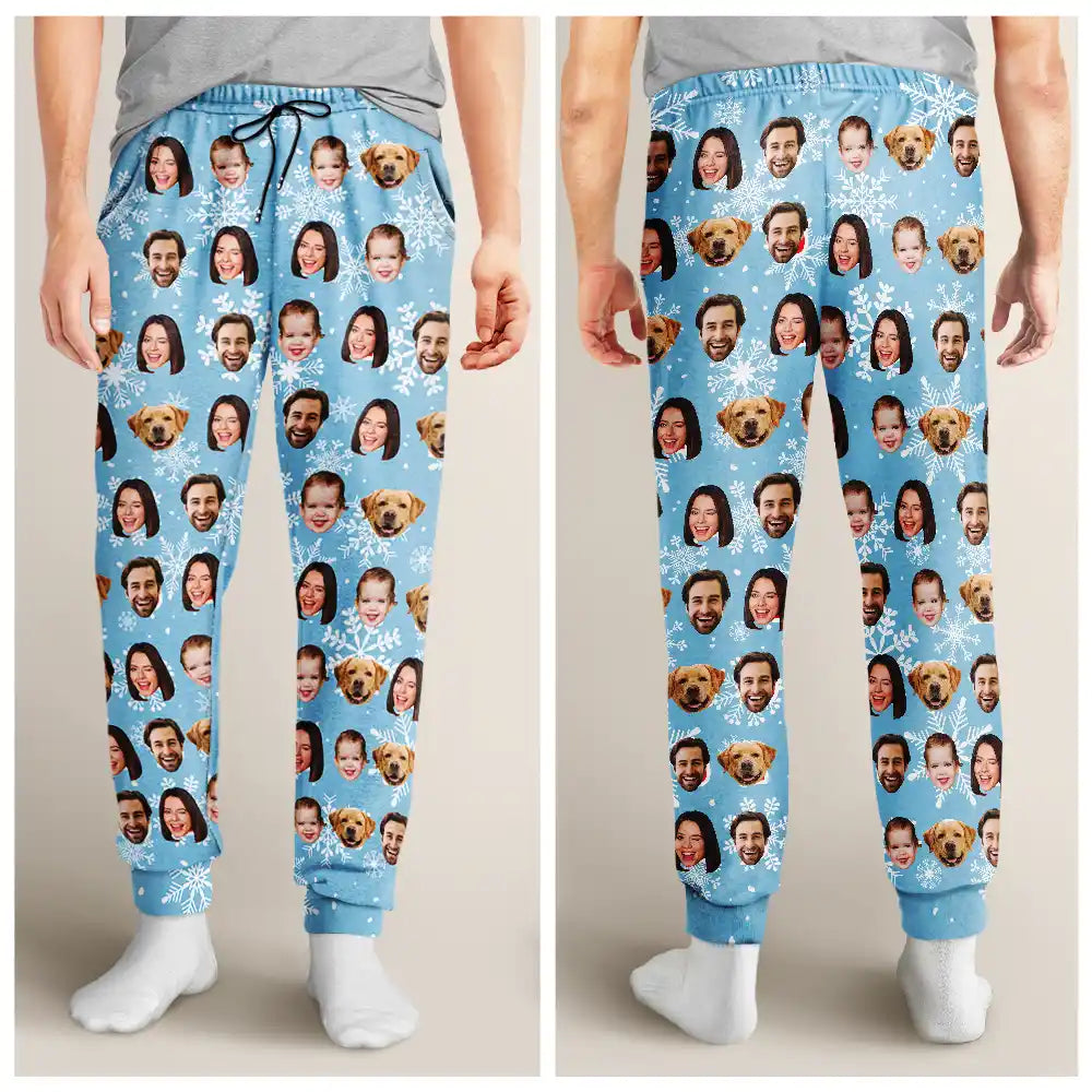 Custom Photo Family Kid Pet Funny Face Custom Bright Festive Color - Personalized Pajama Pants