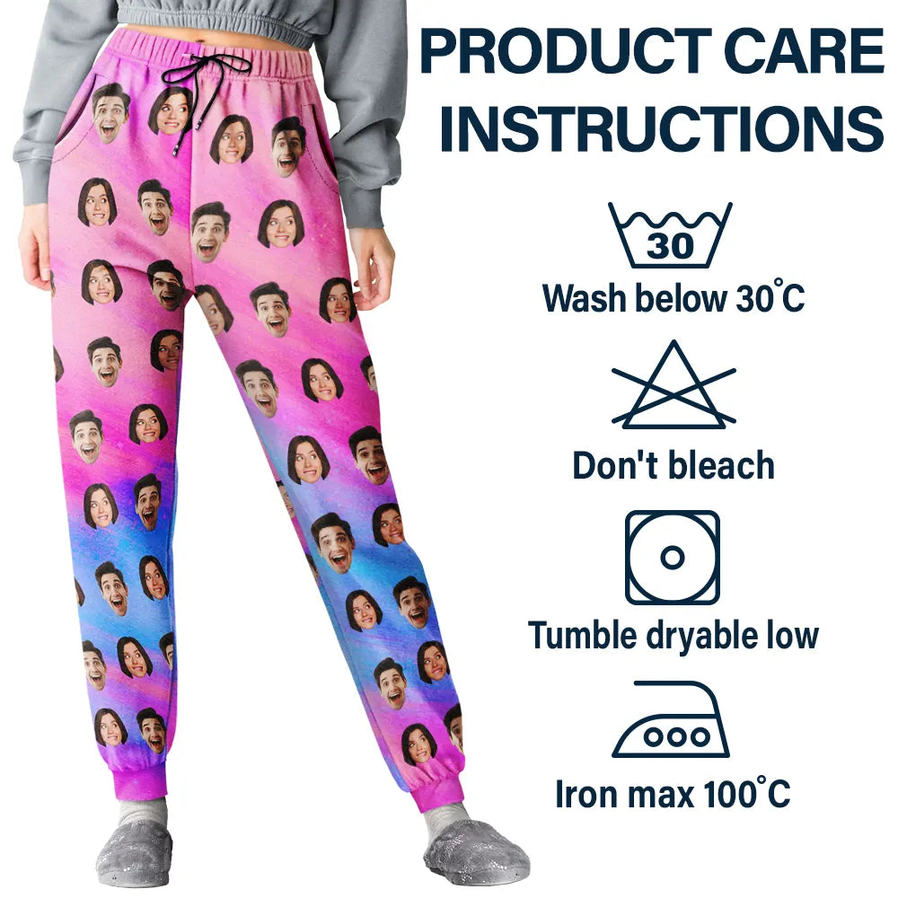 Custom Photo Family Kid Pet Funny Face Custom Bright Festive Color - Personalized Pajama Pants