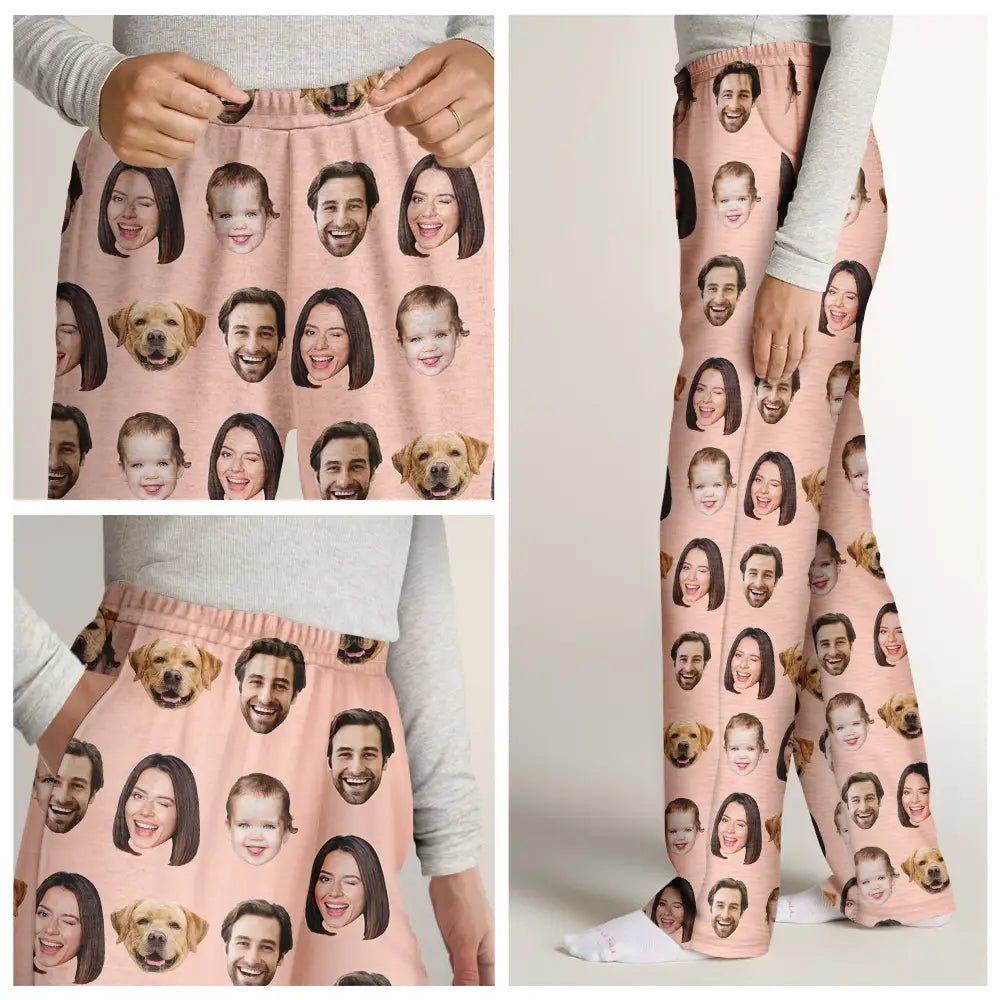Custom Photo Family Kid Pet Funny Face Custom Bright Festive Color - Personalized Pajama Pants