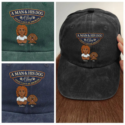Retro Style A Man And His Dog Cat A Bond That Can't Be Broken - Personalized Vintage Washed Denim Cap