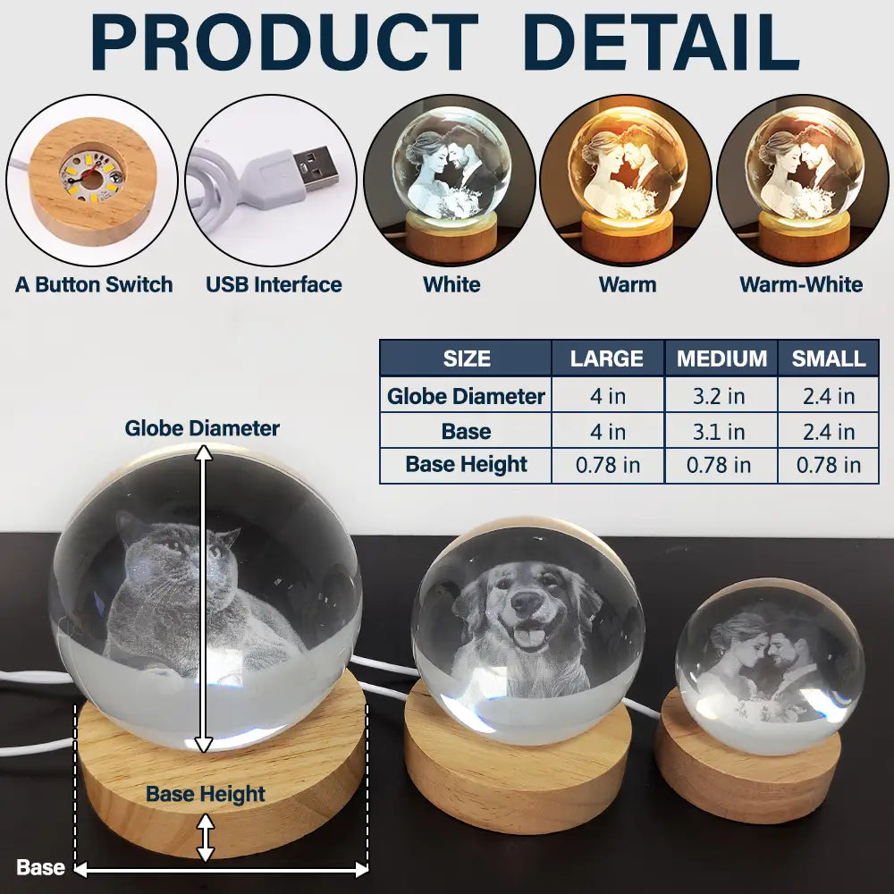 Custom Photo Forever Loved Memorial Dog Cat - Personalized Crystal Globe Lamp