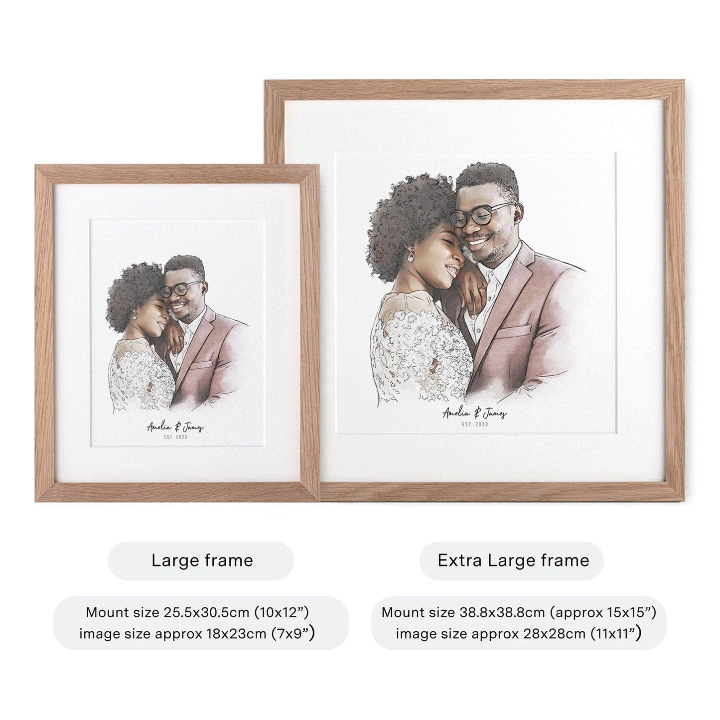 Bride and Groom Couple Wedding Illustration - Custom Portrait Art
