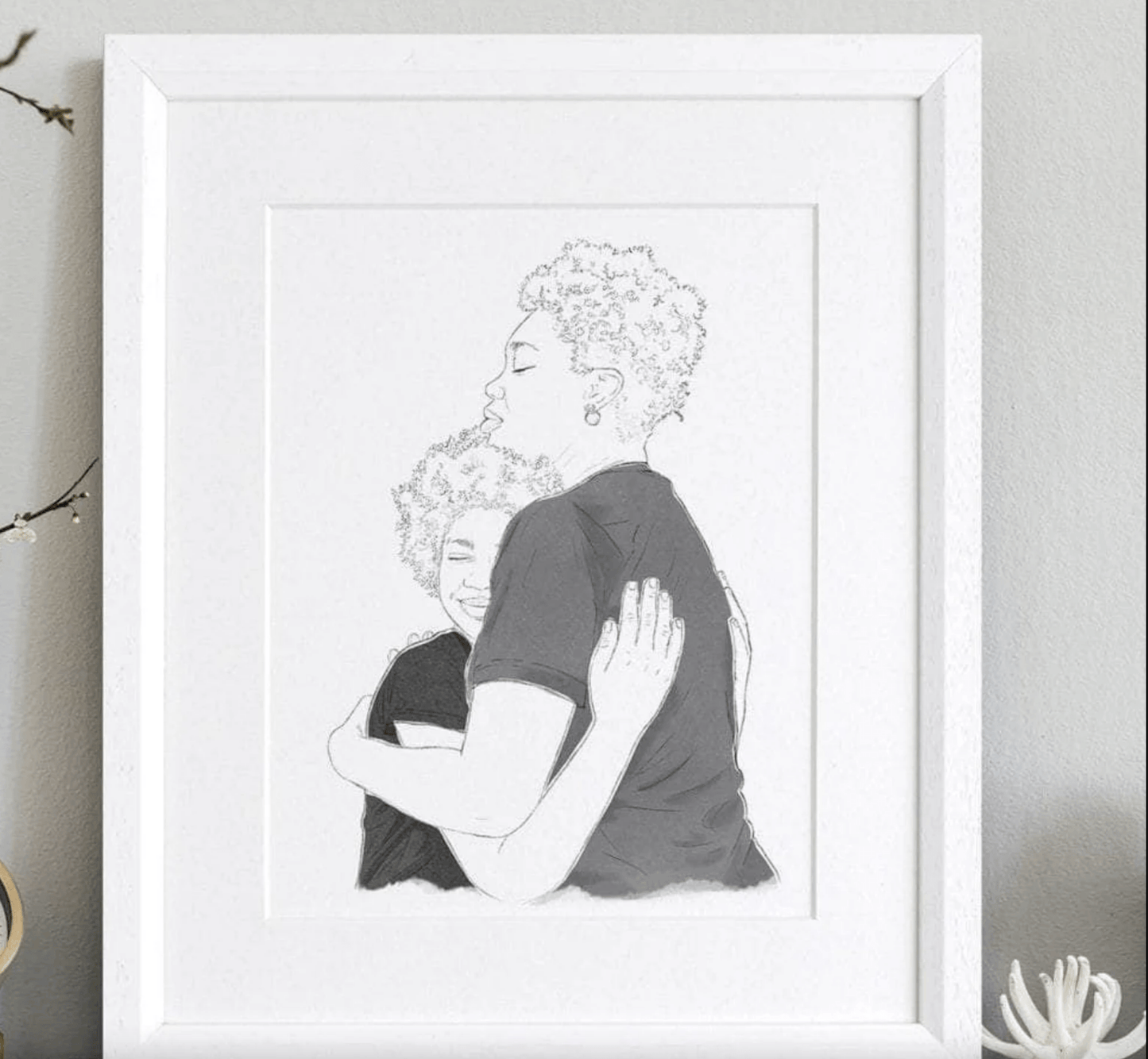 Mummy and Me Line Portrait - Custom Portrait Art